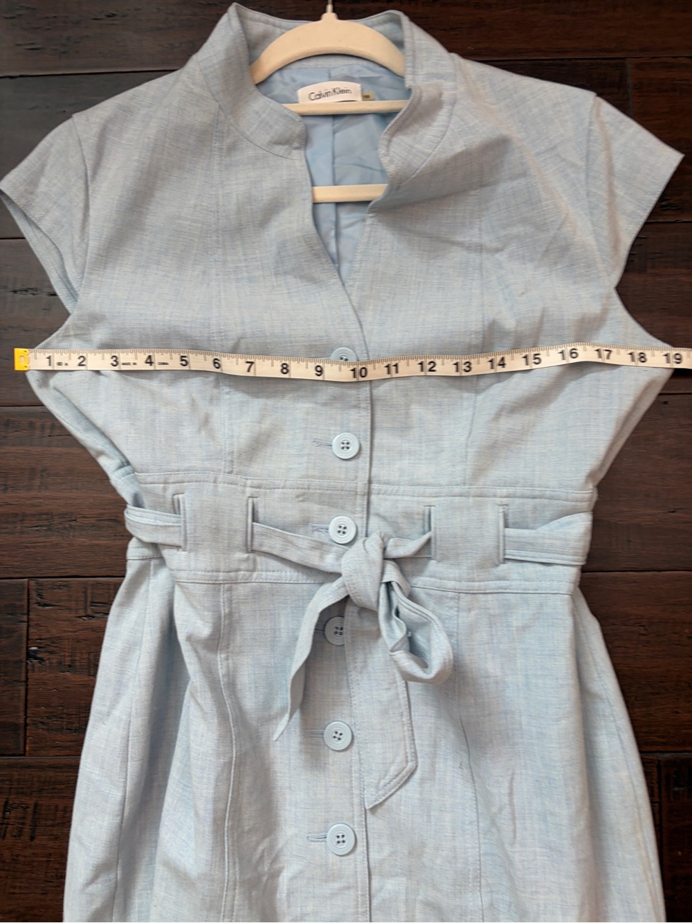 Calvin Klein Safari blue Cap-Sleeve Button-Front Belted Dress classic minimalist - Picture 4 of 8